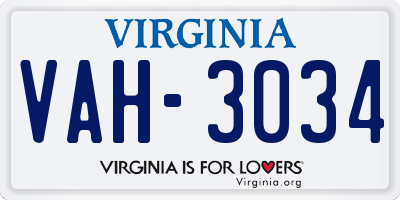 VA license plate VAH3034
