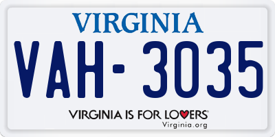 VA license plate VAH3035