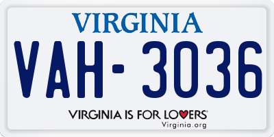 VA license plate VAH3036