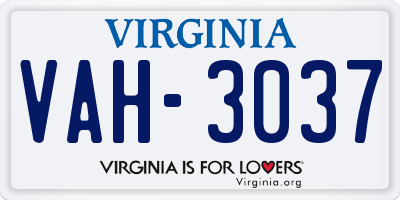 VA license plate VAH3037