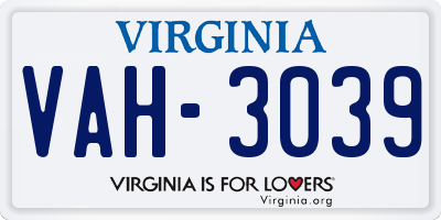 VA license plate VAH3039