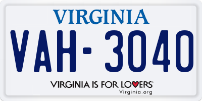 VA license plate VAH3040