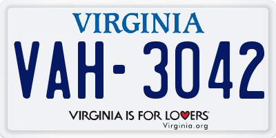 VA license plate VAH3042