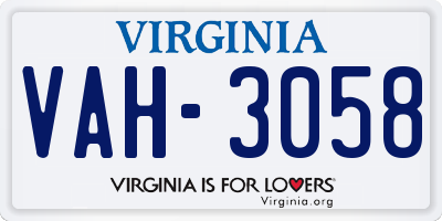 VA license plate VAH3058