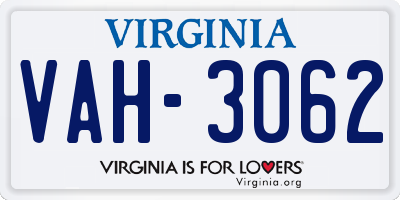 VA license plate VAH3062