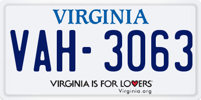 VA license plate VAH3063