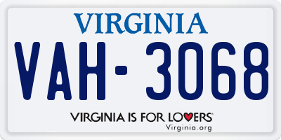 VA license plate VAH3068