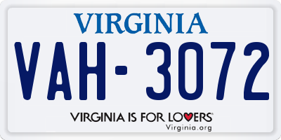 VA license plate VAH3072