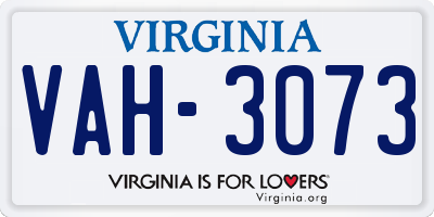 VA license plate VAH3073