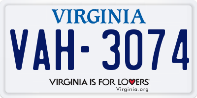 VA license plate VAH3074