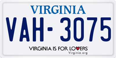 VA license plate VAH3075