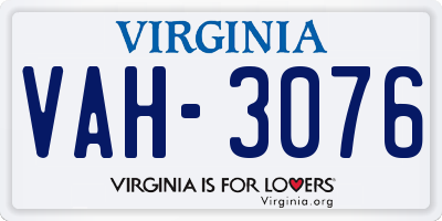 VA license plate VAH3076