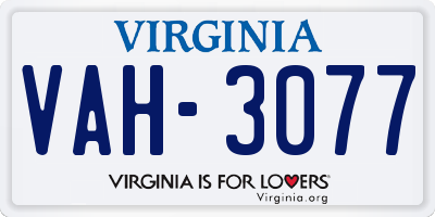 VA license plate VAH3077