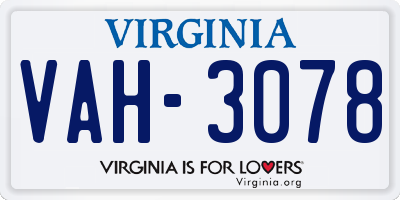 VA license plate VAH3078