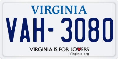 VA license plate VAH3080