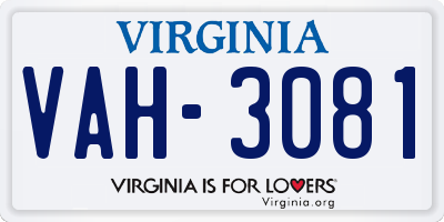 VA license plate VAH3081