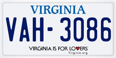 VA license plate VAH3086