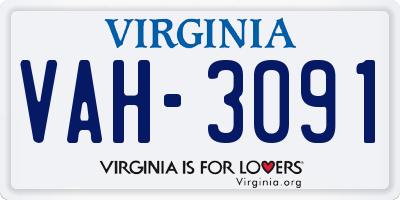 VA license plate VAH3091