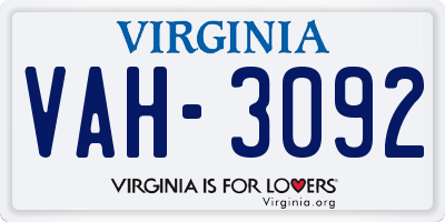 VA license plate VAH3092