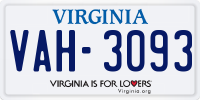 VA license plate VAH3093