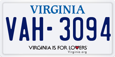 VA license plate VAH3094