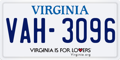 VA license plate VAH3096