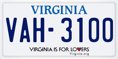 VA license plate VAH3100