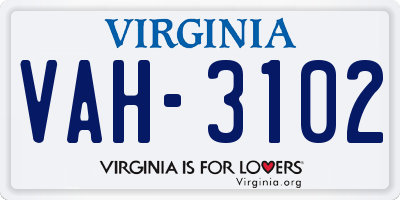 VA license plate VAH3102