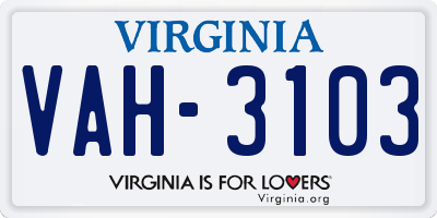 VA license plate VAH3103