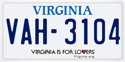 VA license plate VAH3104