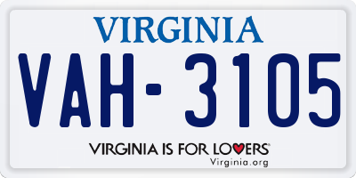 VA license plate VAH3105