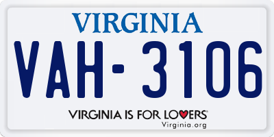 VA license plate VAH3106