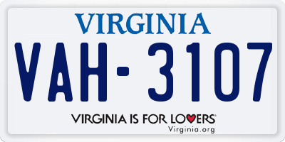 VA license plate VAH3107