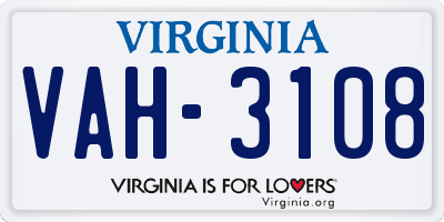 VA license plate VAH3108