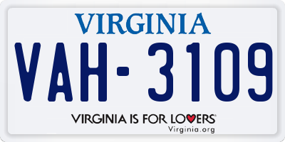 VA license plate VAH3109