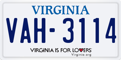 VA license plate VAH3114