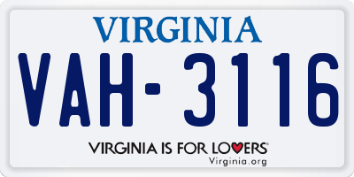 VA license plate VAH3116
