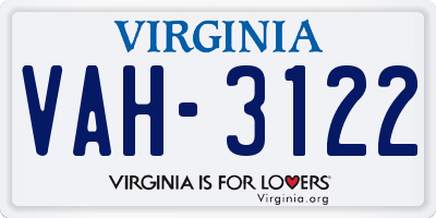 VA license plate VAH3122