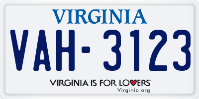 VA license plate VAH3123