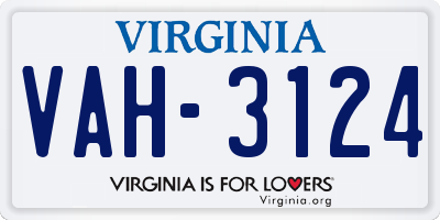 VA license plate VAH3124