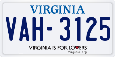 VA license plate VAH3125