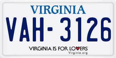 VA license plate VAH3126