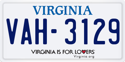 VA license plate VAH3129