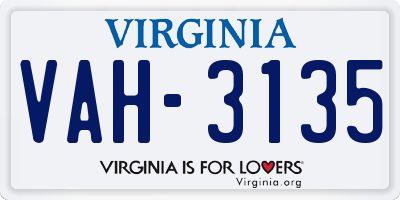 VA license plate VAH3135