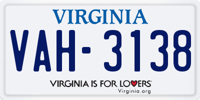 VA license plate VAH3138