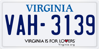 VA license plate VAH3139