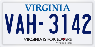 VA license plate VAH3142