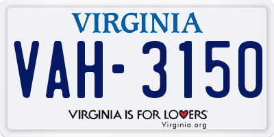 VA license plate VAH3150