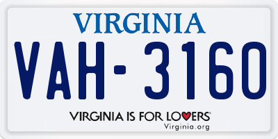 VA license plate VAH3160