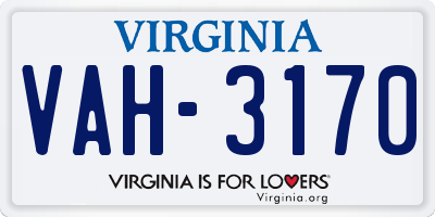 VA license plate VAH3170